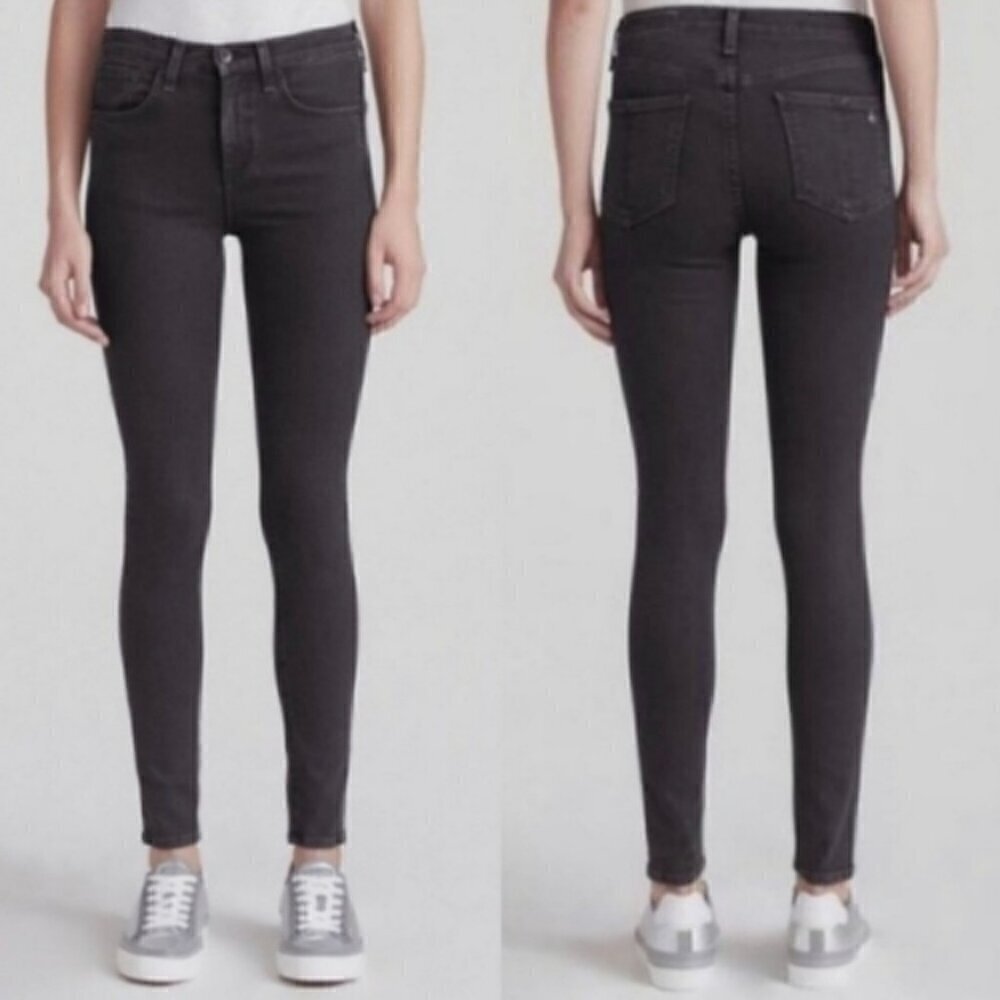 Rag & Bone High Rise Nina Skinny Jeans in No Fade Black - Picture 1 of 12